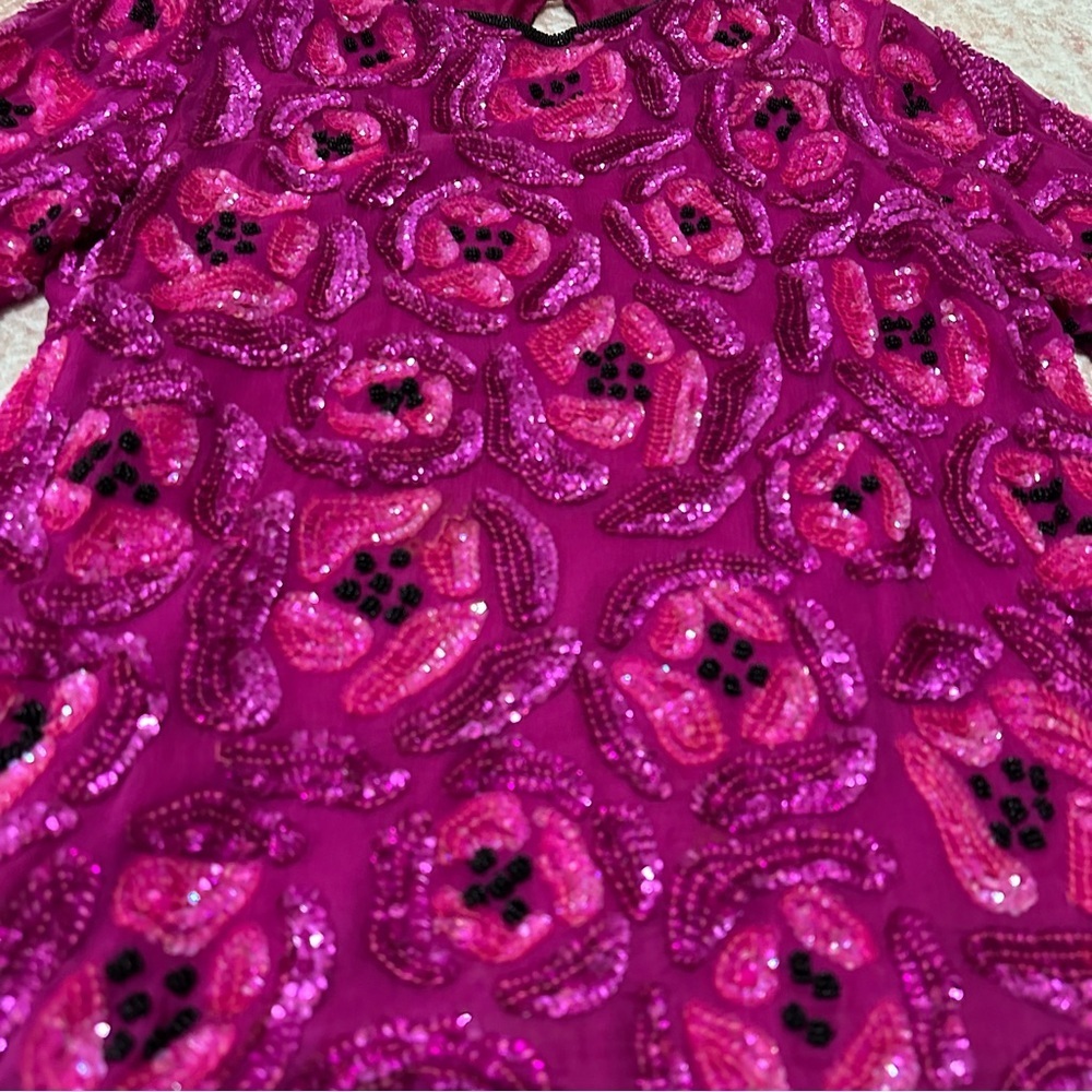 Vintage 100% Silk Beaded Camellia Sequins Pink Top - Picture 5 of 16